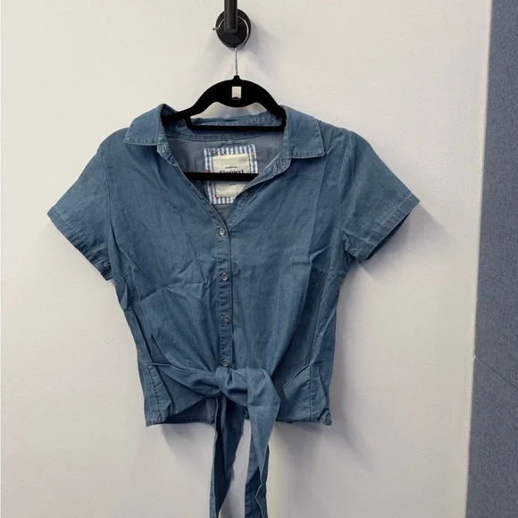 Fiorucci Blue Button-Down Tie-Front Shirt - Picture 1 of 4